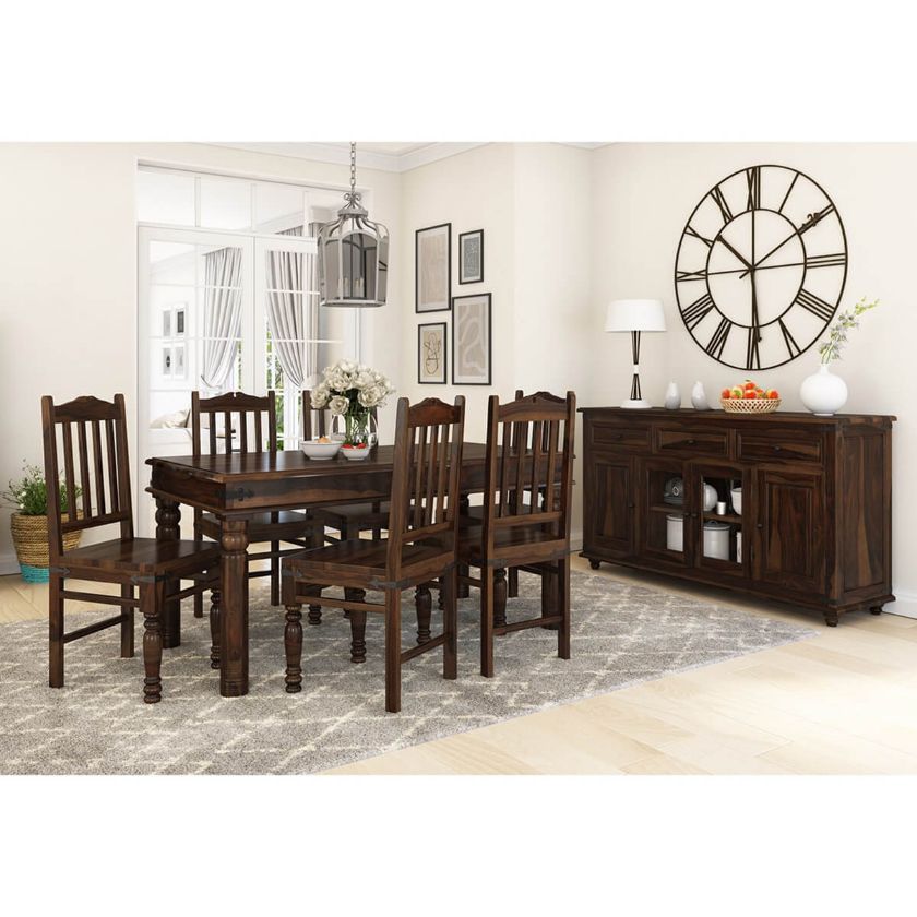 Picture of Oklahoma Farmhouse Solid Rosewood Traditional 8 Piece Dining Room Set