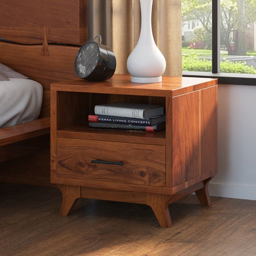 Picture of Levi Rustic Solid Wood Open Shelf Nightstand with 1 Drawer