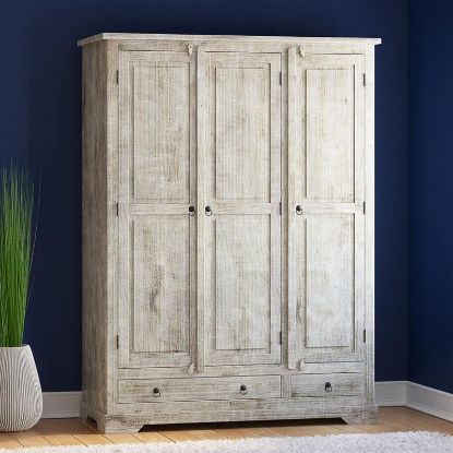 Picture of Ojai Distressed Whitewashed Solid Wood Tall Armoire Wardrobe