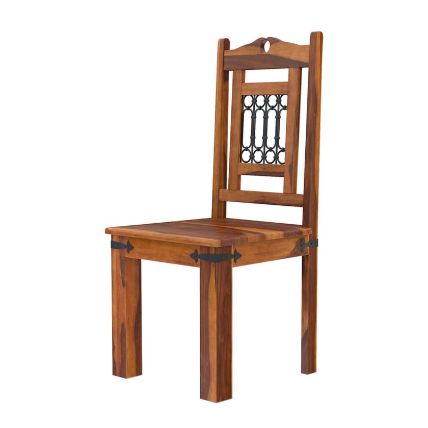 Picture of Philadelphia Rustic Solid Wood Dining Chair with Iron Grill Backrest