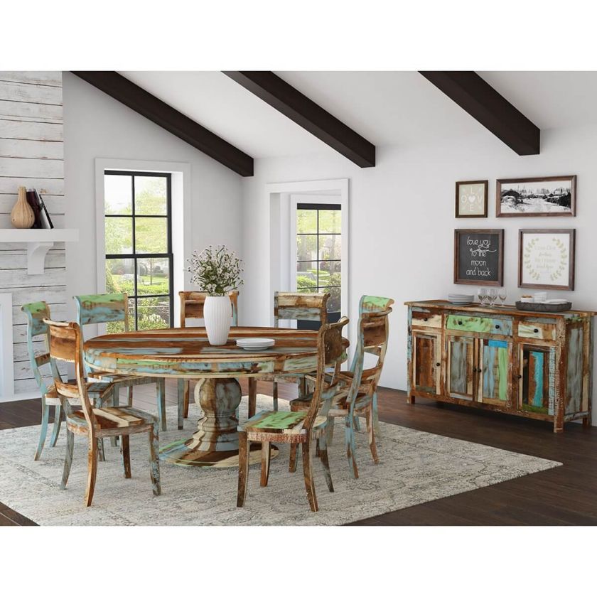 Picture of Wilmington Rustic Reclaimed Wood Round 10 Piece Dining Room Set