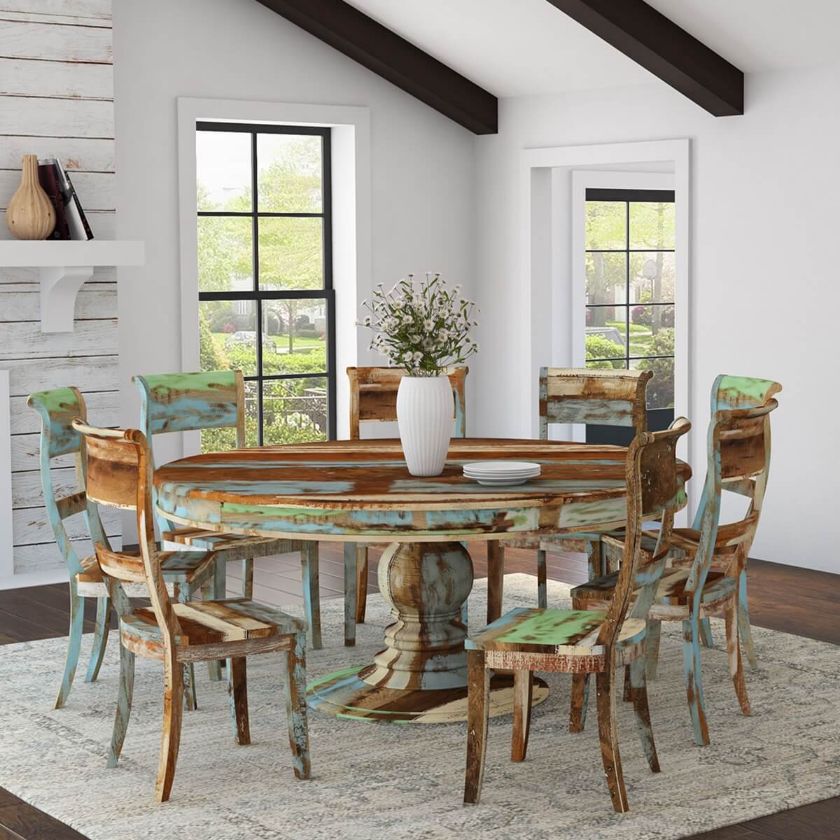 Picture of Wilmington Rustic Reclaimed Wood 4, 6, 8 Seater Round Dining Table Set