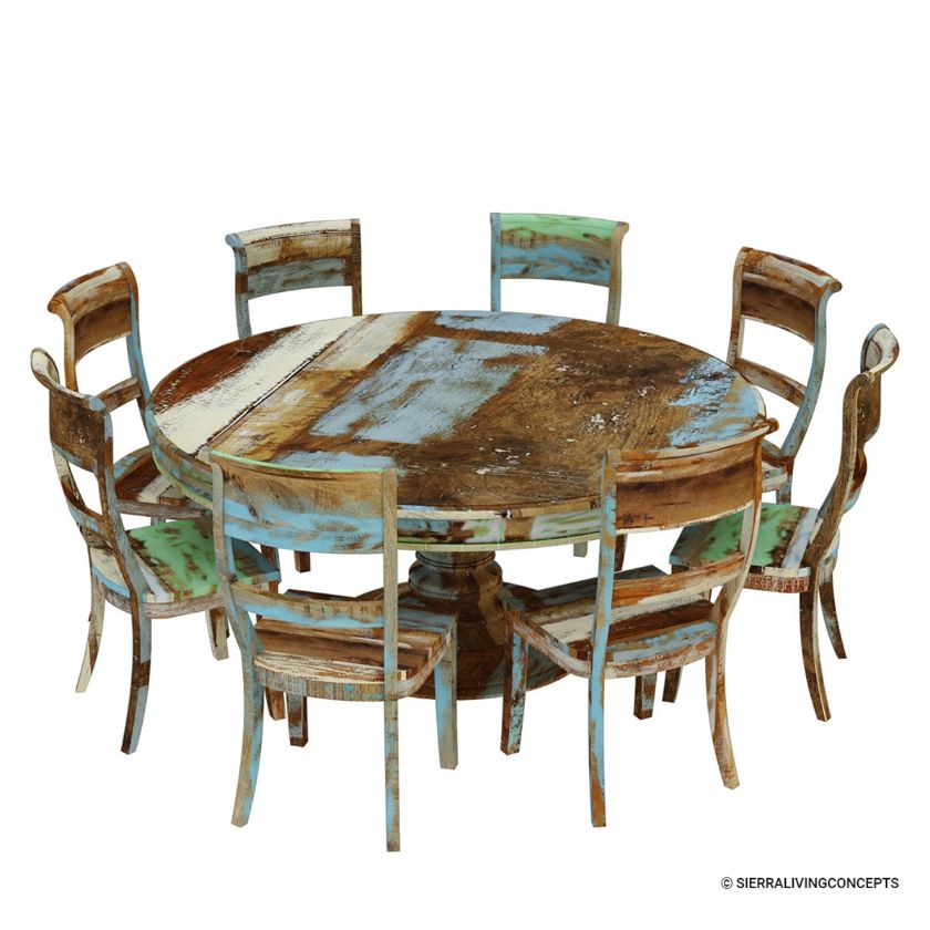 Wilmington Rustic Reclaimed Wood 4, 6, 8 Seater Round Dining Table Set Size Image
