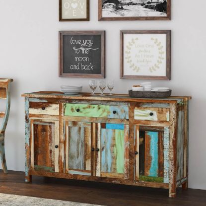 Picture of Wilmington Rustic Reclaimed Wood 3 Drawer Large Sideboard Buffet