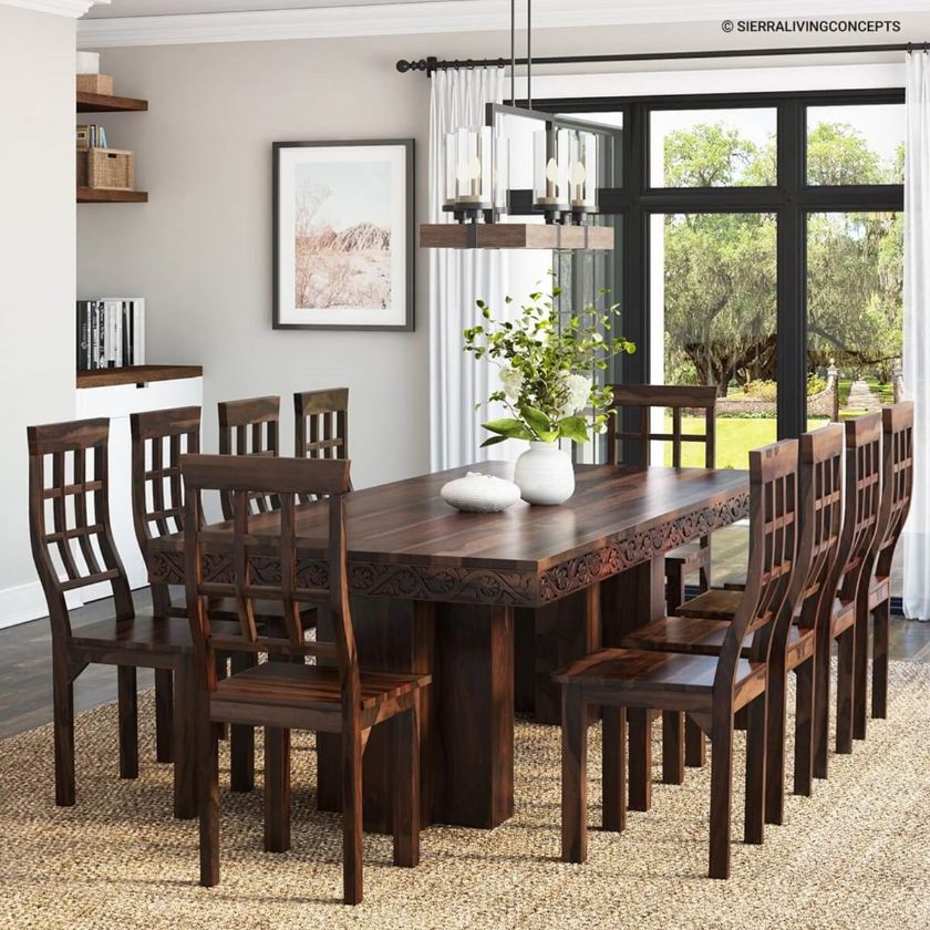 Dallas Ranch Solid Wood Double Pedestal Dining Table For 10 Person ...