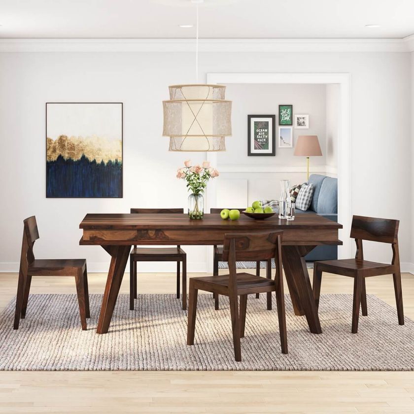 Picture of Petaluma Modern Rustic Solid Wood Dining Table and 6 Chair Set