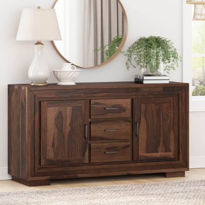 Picture of Petaluma Modern Rustic Solid Wood 3 Drawer Large Sideboard Buffet