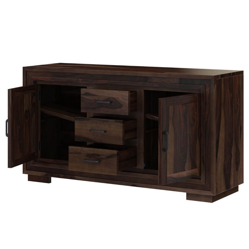 Petaluma Modern Rustic Solid Wood 3 Drawer Large Sideboard Buffet.