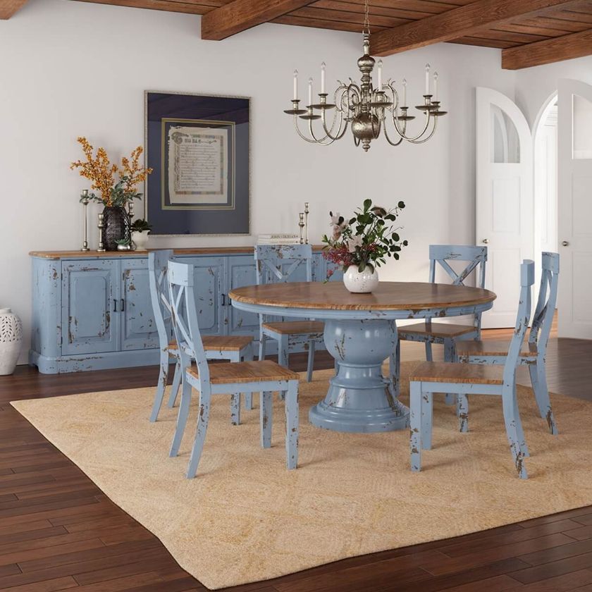 Picture of Nauvoo Blue Two Tone Mahogany Wood Dining Room Set