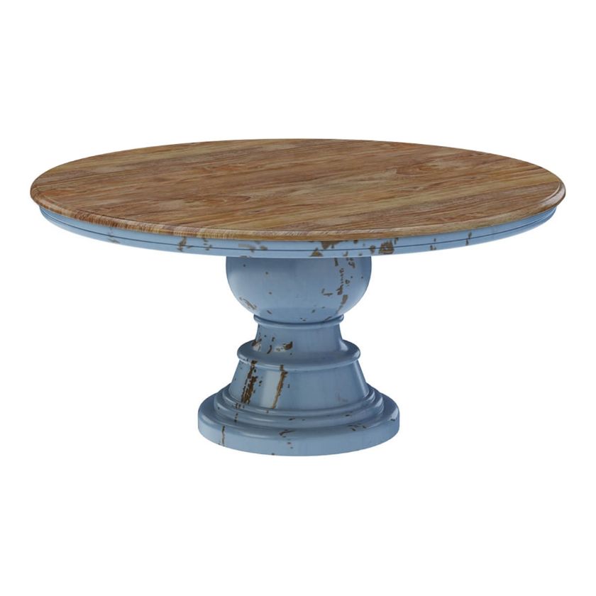 Picture of Nauvoo Blue Two Tone Mahogany Wood Round Dining Table