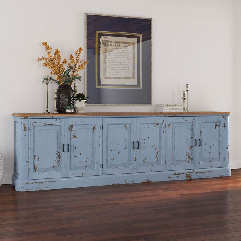 Picture of Nauvoo Blue Two Tone Mahogany Wood Extra Long Buffet Sideboard