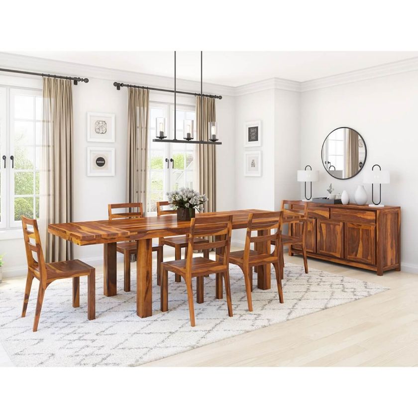 Picture of San Mateo Rustic Solid Wood 8 Piece Extension Dining Room Set