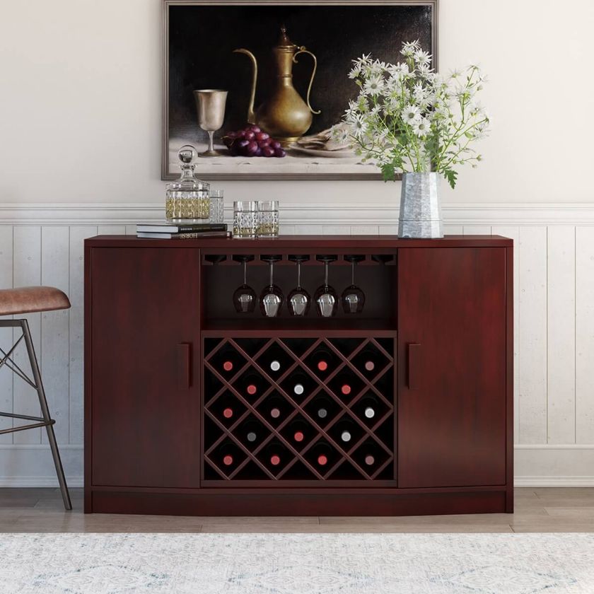 Picture of Leadville Mahogany Wood Bar Cabinet With Wine Bottle Rack