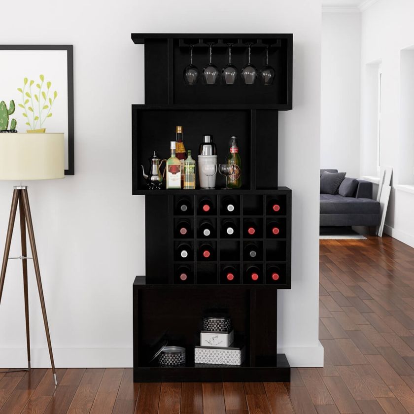Picture of Sitka Rustic Solid Wood Bookcase Bar Cabinet With Wine Bottle Rack