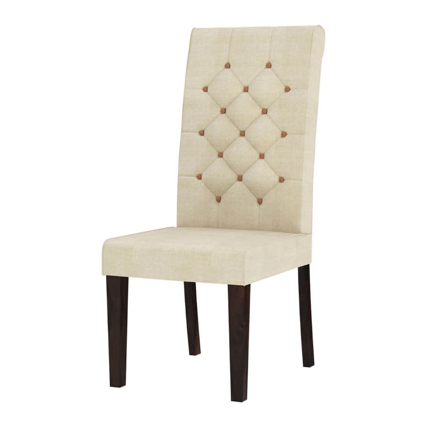 Picture of Clanton Rustic Solid Wood Natural Upholstered Tufted Dining Chair