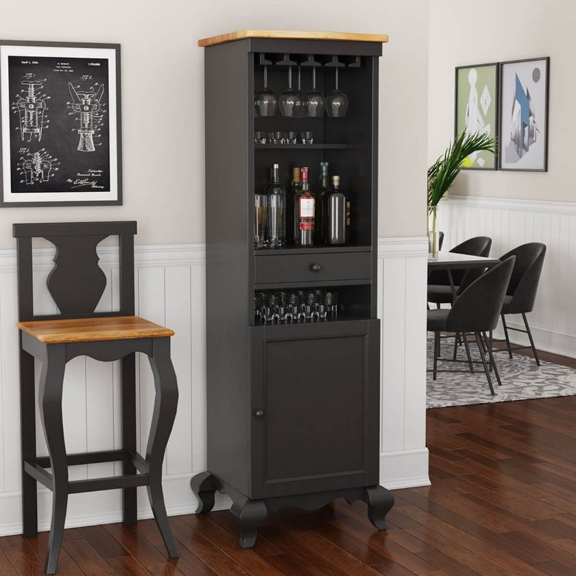 Picture of Edinburg Two-Tone Rustic Solid Wood Tall Bar Cabinet