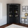 Picture of Ashon Rustic Solid Wood Tall Black Corner Bar Cabinet