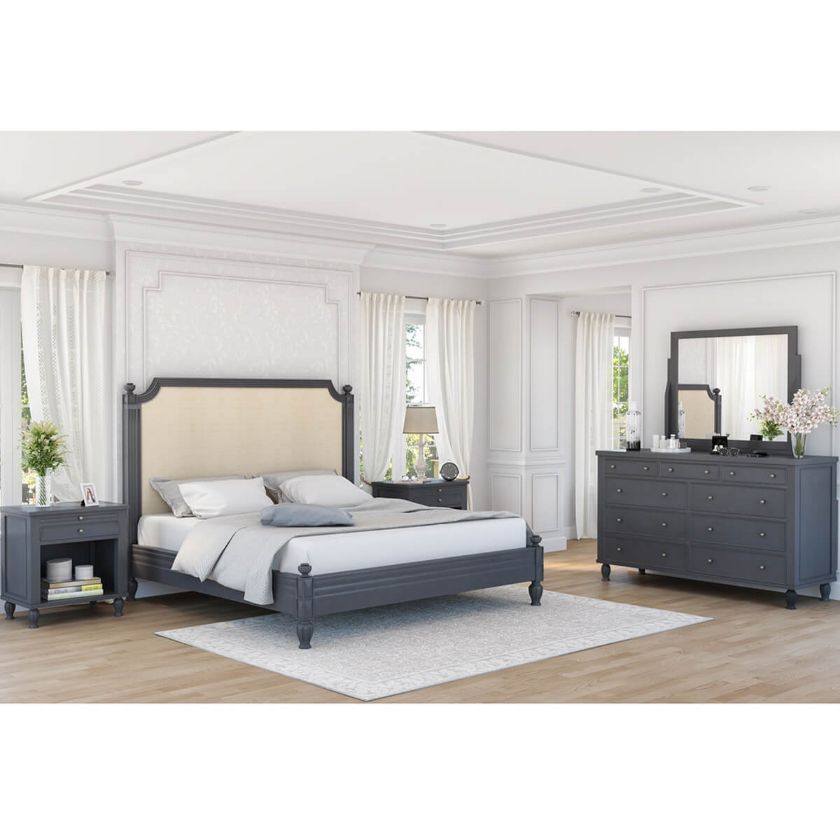 Picture of Marysville Solid Mahogany Wood Grey 4 Piece Bedroom Set