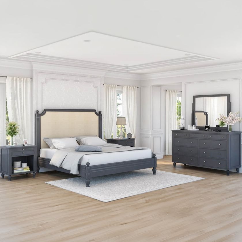 Picture of Marysville Solid Mahogany Wood Grey 4 Piece Bedroom Set