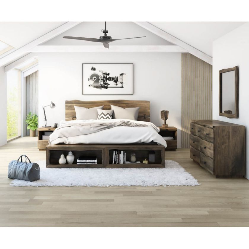 Picture of Ambler Solid Mahogany Wood Live Edge Style 4 Piece Bedroom Set