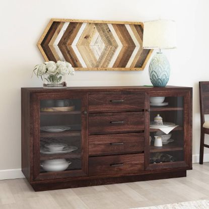 Picture of Algona Solid Wood Large Buffet Cabinet with Glass Door and Drawer