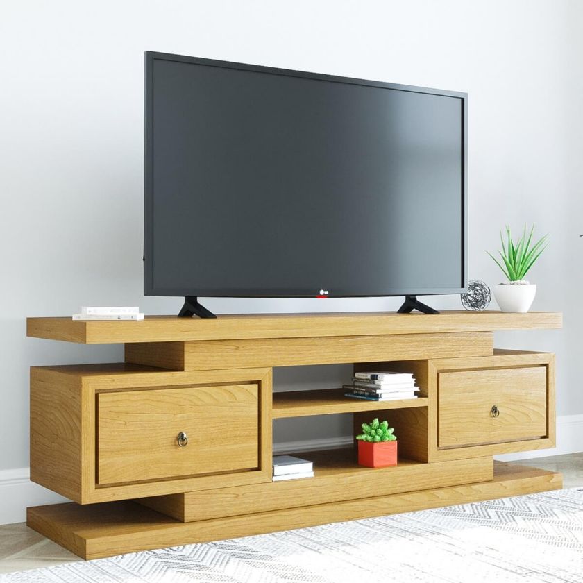 Picture of Kingston 59"L Natural Teak Wood 2 Drawers TV Stand Media Console