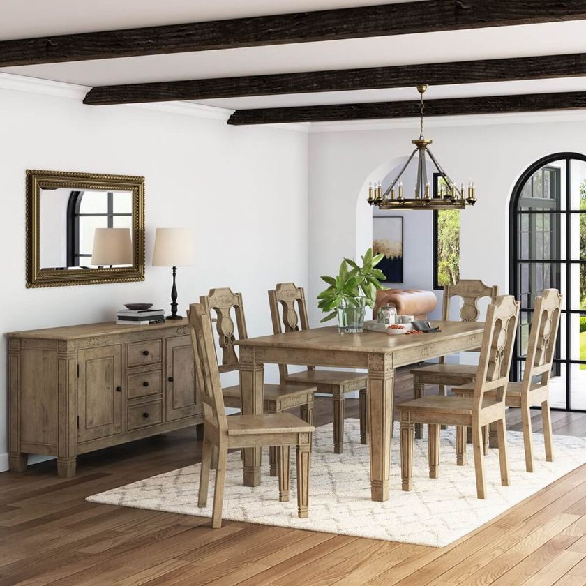 Picture of Haysi Rustic Solid Wood 8 Piece Dining Room Set