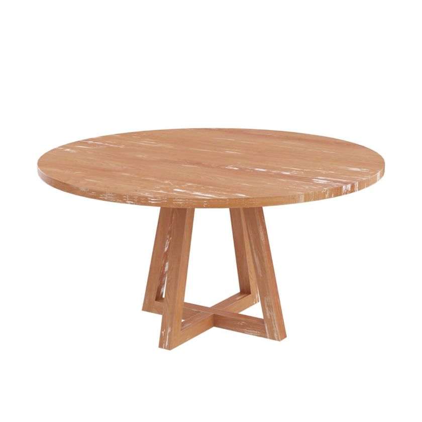 Picture of Kimballton Shabby Chic Teak Wood Farmhouse Round Dining Table 