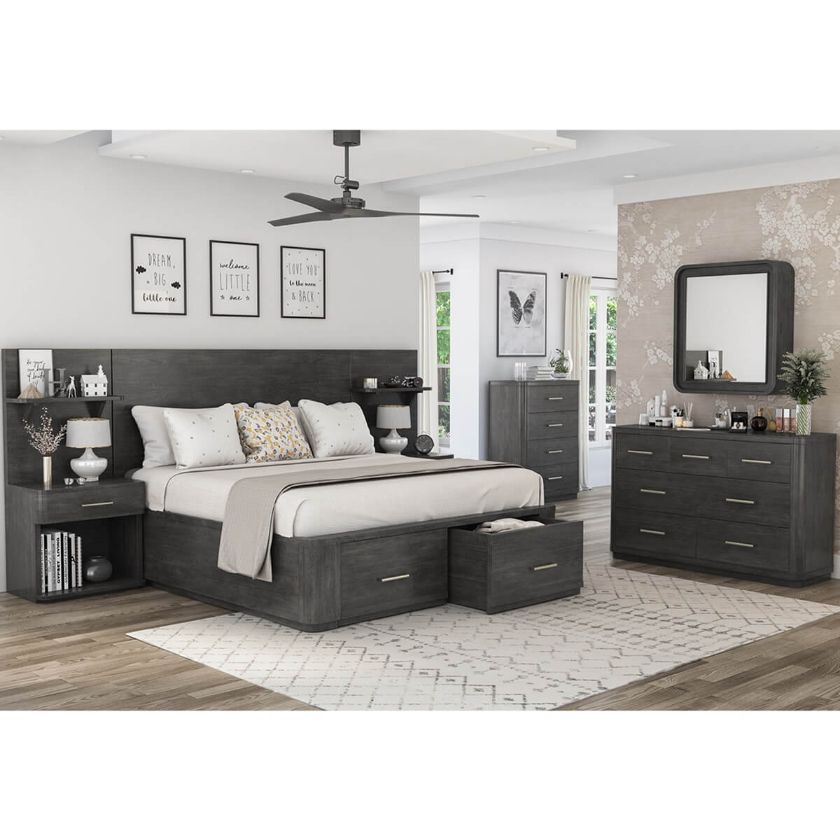 Picture of Estherville Modern Charcoal Grey 4 Piece Storage Bedroom Set