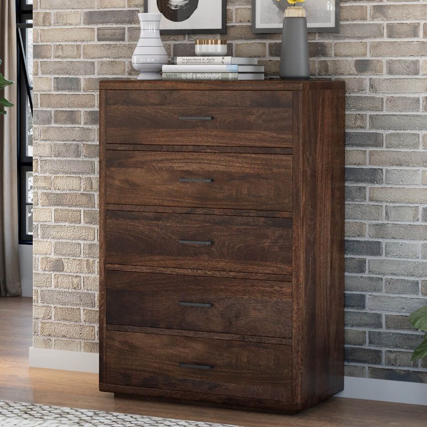 Picture of San Gabriel Rustic Solid Wood 5 Drawer Tall Dresser Chest
