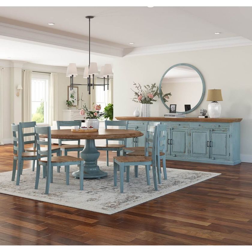 Picture of Conway Blue Two Tone Mahogany Wood Dining Room Set