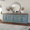 Conway Blue Two Tone Solid Wood 4 Drawer Extra Long Sideboard Buffet.