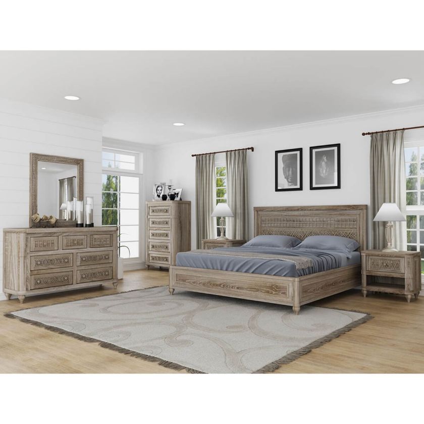 Picture of Winnetka Rustic Solid Wood 4 Piece Handcarved Bedroom Set