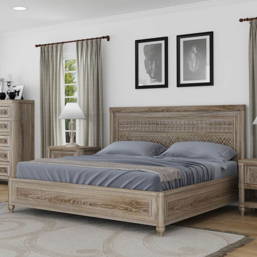 Picture of Winnetka Rustic Solid Wood Platform Bed with Ornate Headboard