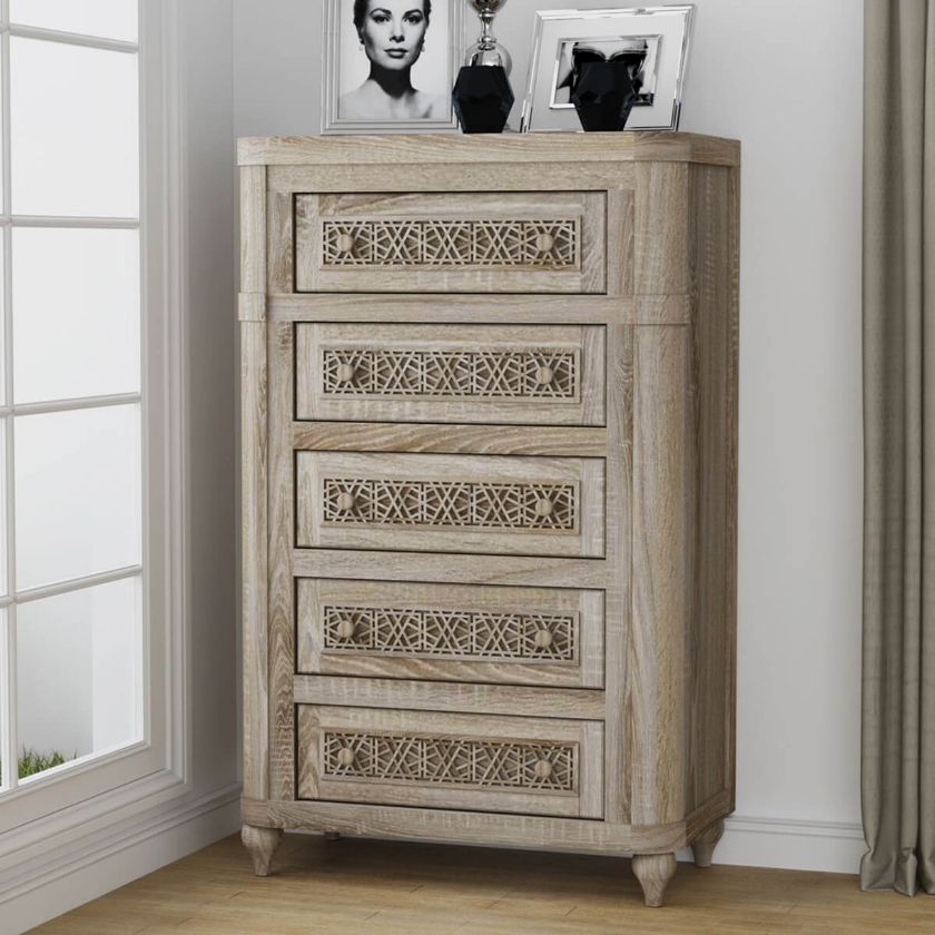 Picture of Winnetka Rustic Solid Wood Tall Bedroom Dresser with 5 Drawers