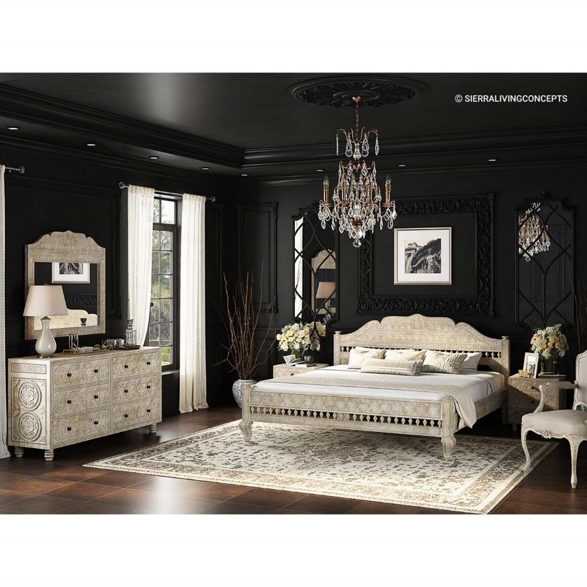 Picture of Lahaina Hand Carved Moroccan Style 4 Piece Solid Wood Bedroom Set