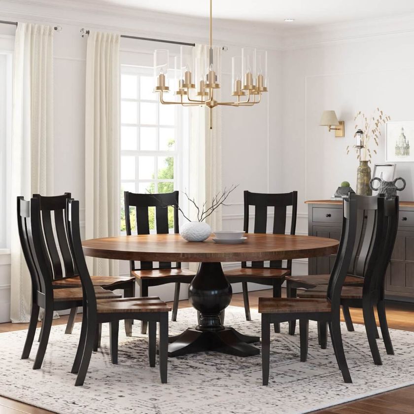 Picture of Rexburg Black Two Tone Solid Wood Farmhouse Dining Table Chair Set