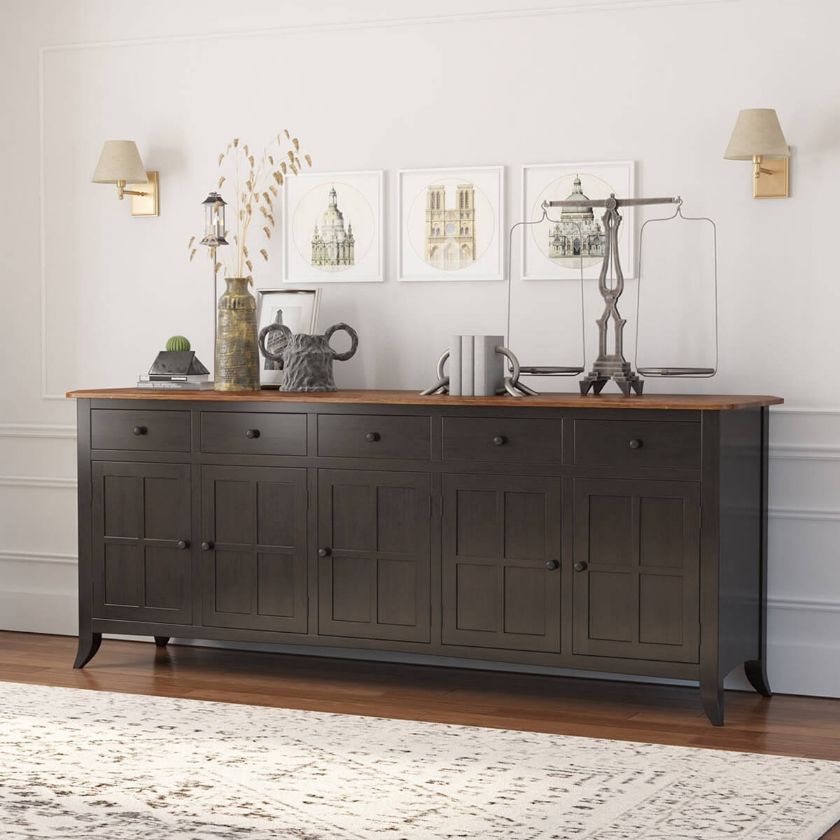 Picture of Rexburg Black Two Tone Solid Wood 5 Drawer Extra Long Sideboard