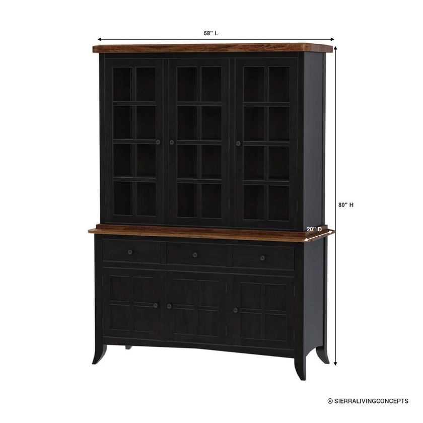 Rexburg Black Two Tone Solid Wood Dining Room Farmhouse Hutch Dimension Image
