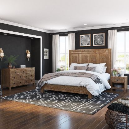 Picture of Waukesha Hand Carved Teak Wood Moroccan Style 4 Piece Bedroom Set