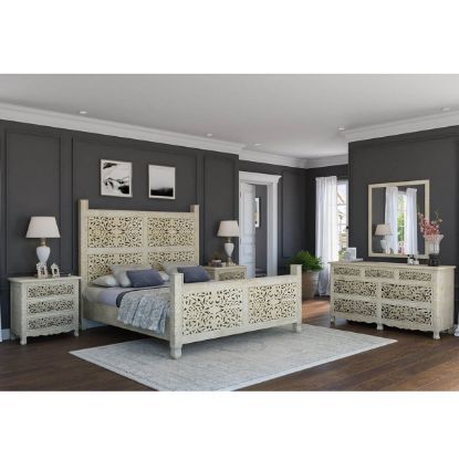 Picture of Pennsylvania Solid Wood Moroccan Style Hand Carved 4 Piece Bedroom Set