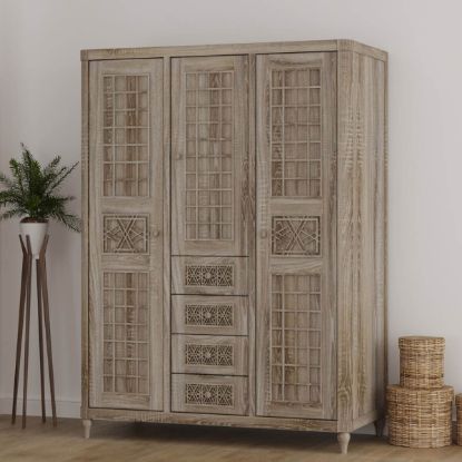 Modern Mosaic Brass Inlay Solid Wood Tall Storage Cabinet.