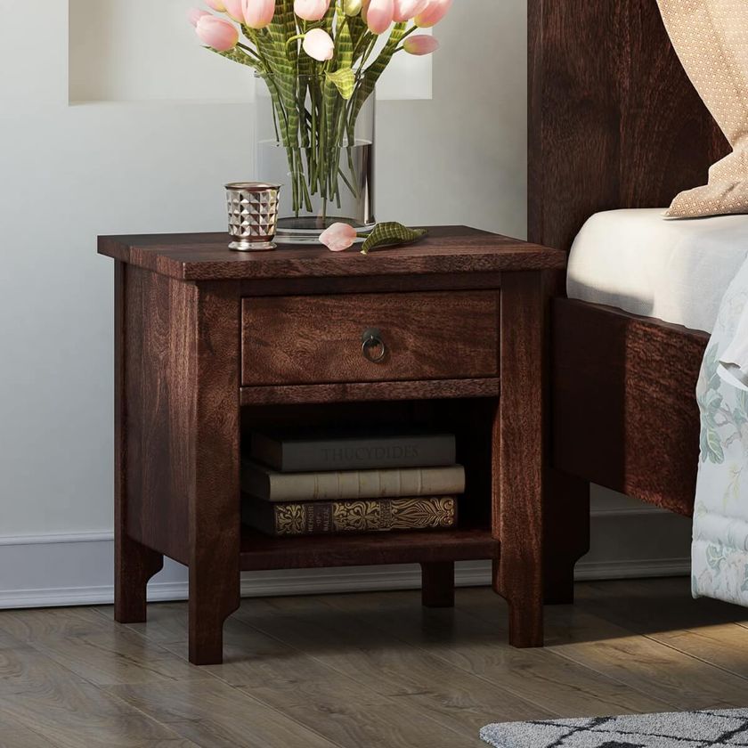 Orillia Solid Wood Handcrafted Moroccan 1 Drawer Nightstand Table.