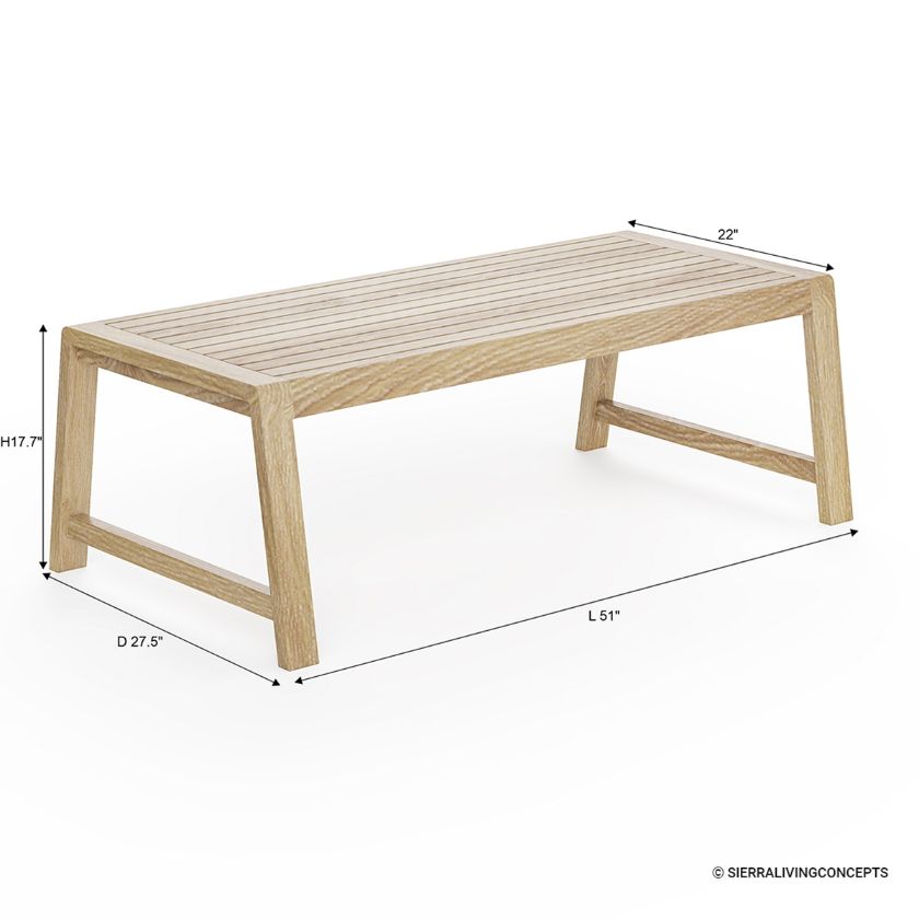 Savannah Teak Patio Rectangular Coffee Table Dimension Image