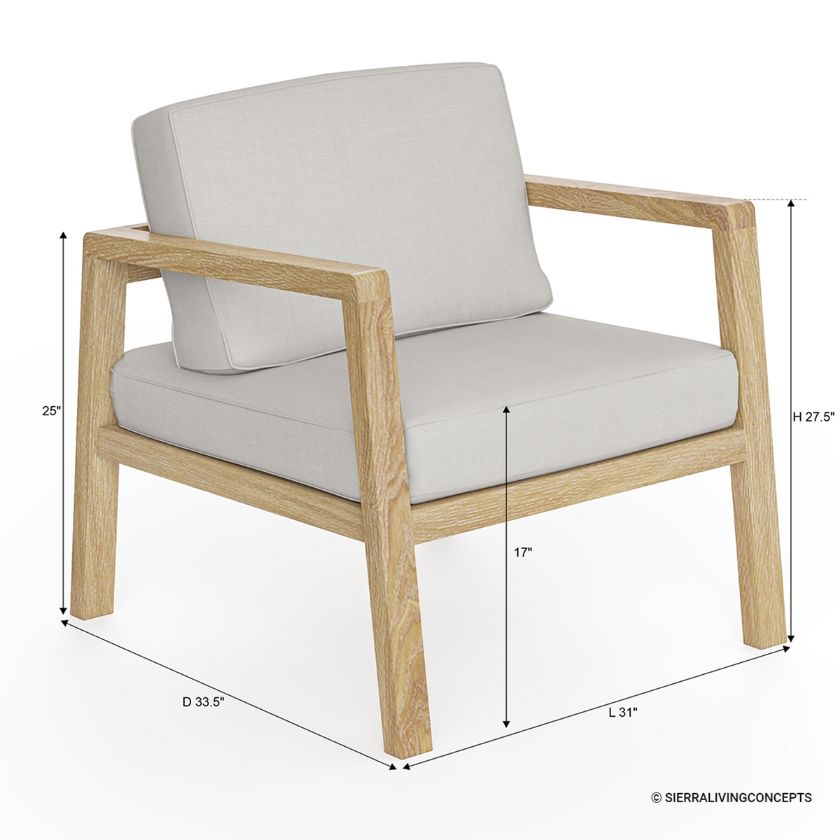 Savannah Teak Wood Outdoor Single Seater Sofa Dimension Image