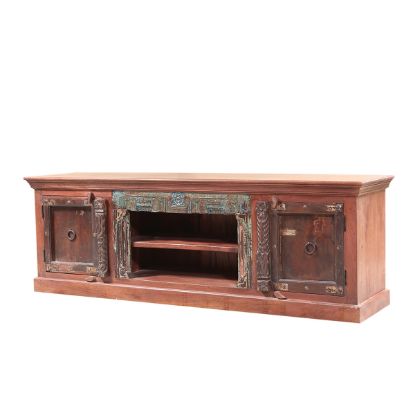 Picture of Antique Rustic Solid Wood 2 Door 2 Tier Media Console