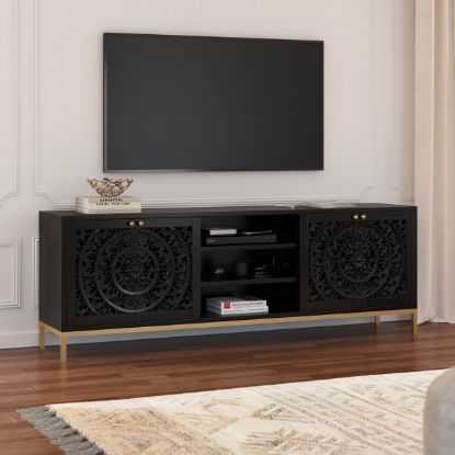 Bandera 86" Long Black TV Stand with Gold Legs