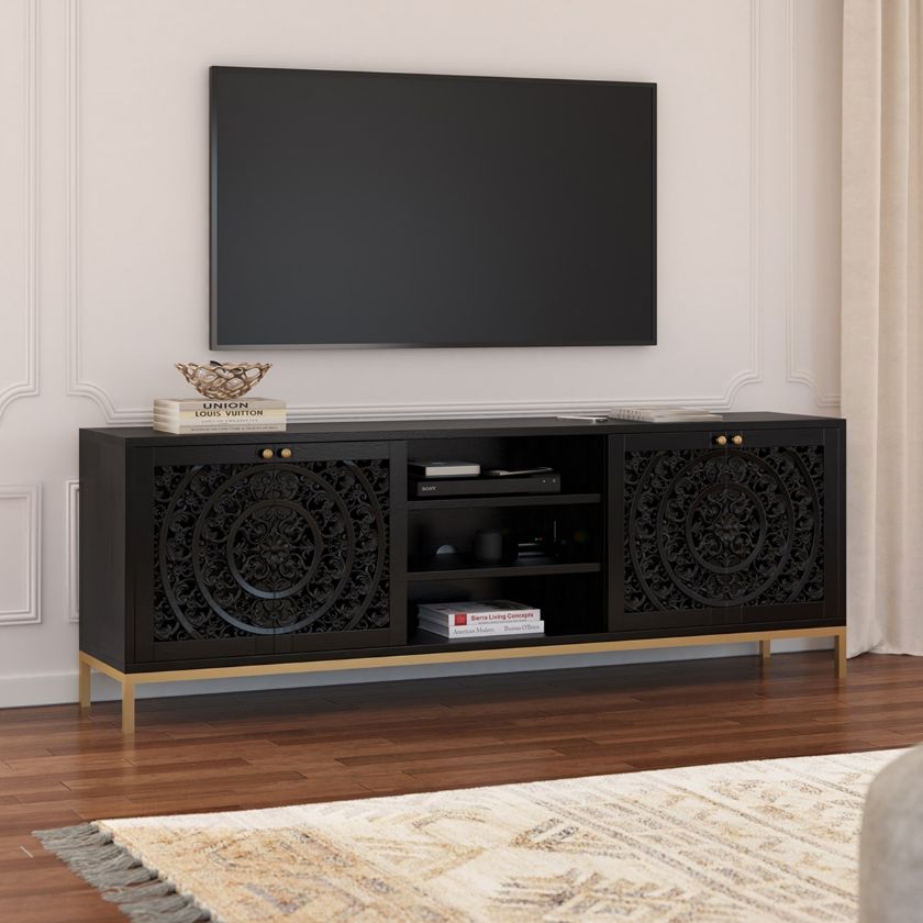 Picture of Bandera Solid Wood Mandala Art 86 Inch TV Stand Media Cabinet