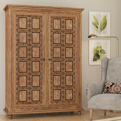 Picture of Morna Solid Wood Large Armoire Wardrobe with Shelves