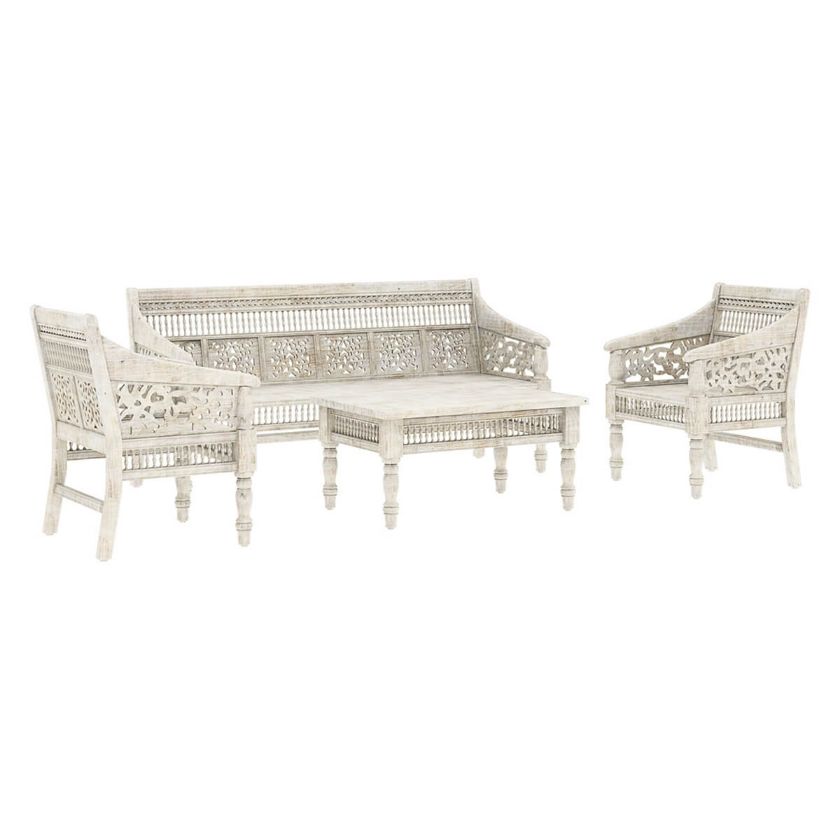 Pennsylvania Solid Wood Handcarved Moroccan 4 Piece Living Sofa Set Dimension Image